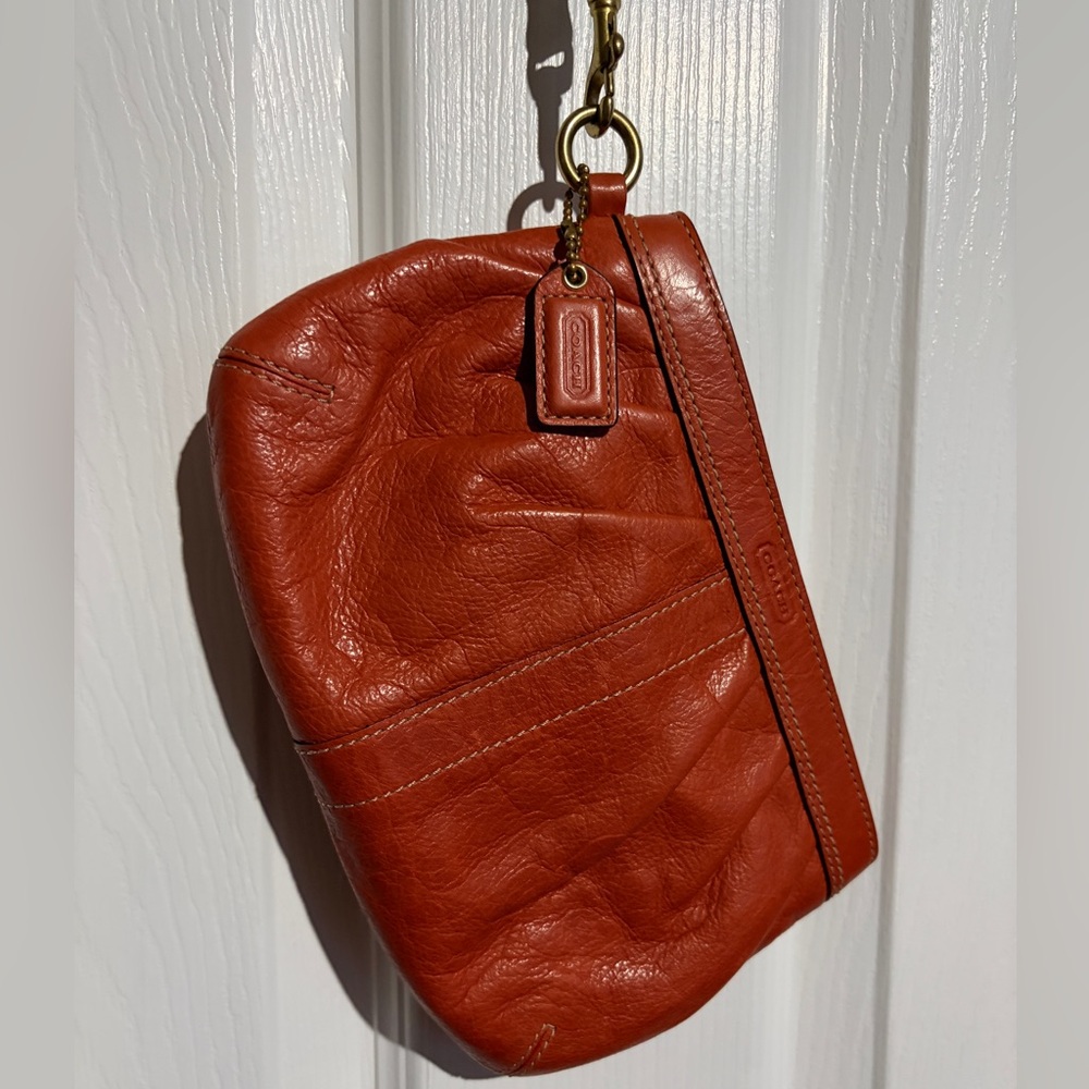 Coach Wristlet in Rich Burnt Orange Leather